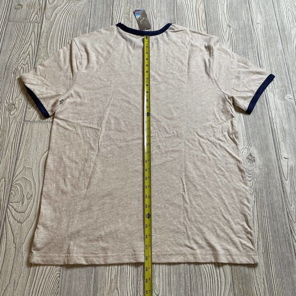 NHL Columbus Blue Jackets Logo Ringer Tee Men’s L Heather Beige Distressed New - Picture 9 of 10